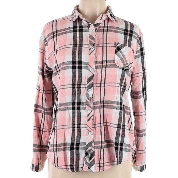 UNBRANDED LONG SLEEVE BUTTON FRONT  FLANNEL PLAID LARGE PINK SHIRT - Picture 1 of 4